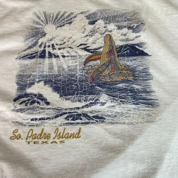Vintage South Padre Island Tx Graphic T Shirt, Large, White, Delta, Whale - Picture 5 of 7